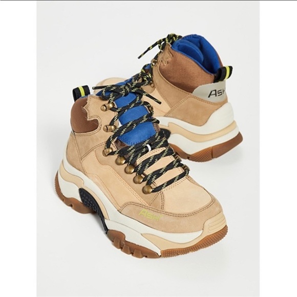 Ash Shoes - ASH Alpha Sneakers Tan and Blue Size 39 High lift Shoes Colour- Antelope